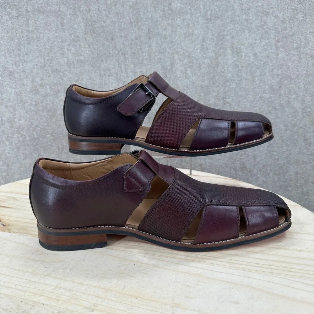 NWOB La Milano Fisherman Sandals Mens 10 Burgundy Leather Woven